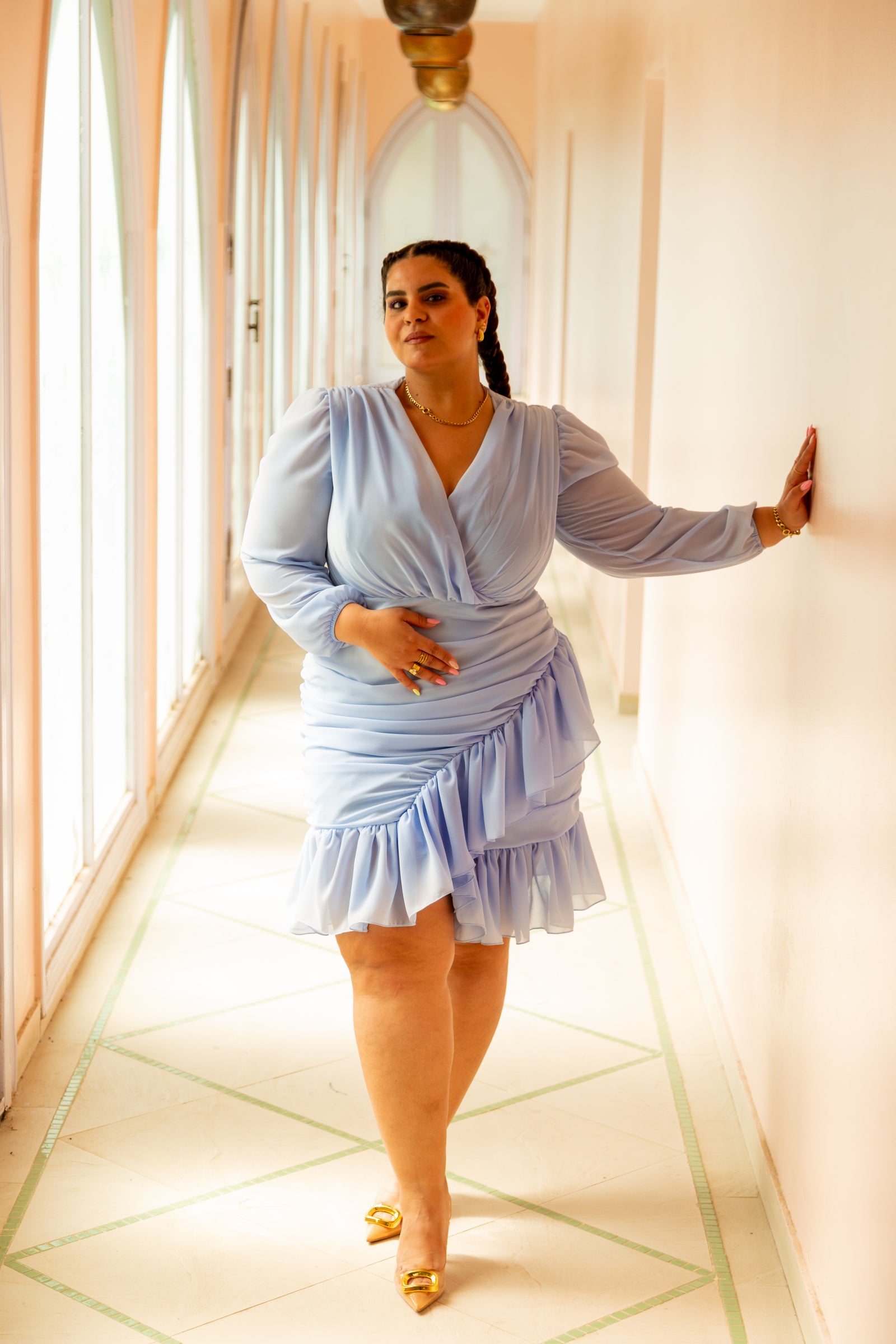 Ruffled Chiffon Dress - Baby blue