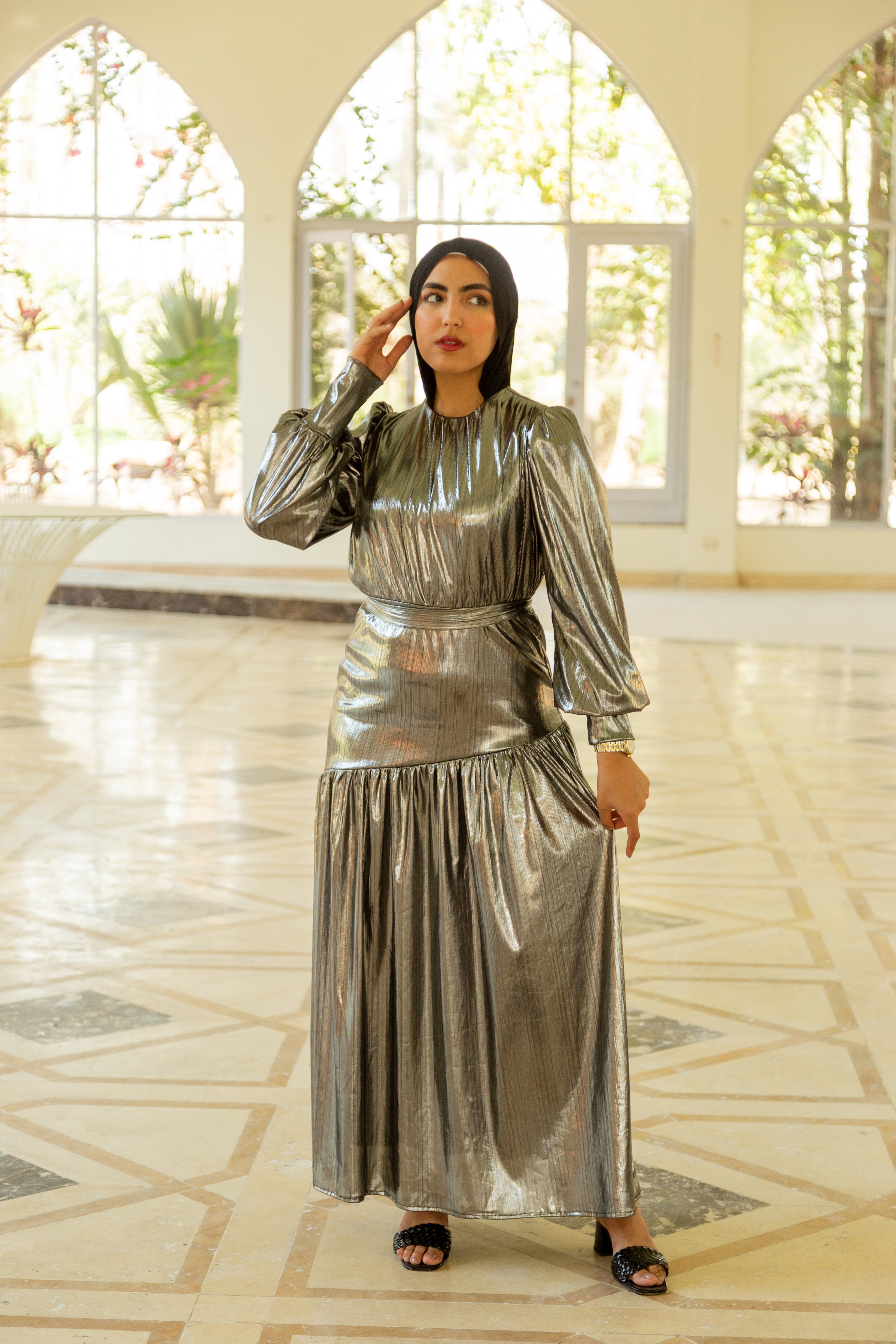 Midnight Maxi Disco Dress - Silver Rafeya Fashion Midnight Maxi Disco Dress - Silver Rafeya Fashion