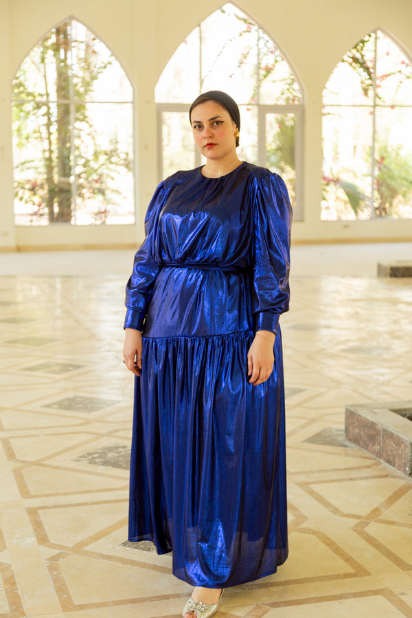 Midnight Maxi Disco Dress - Metallic Navy