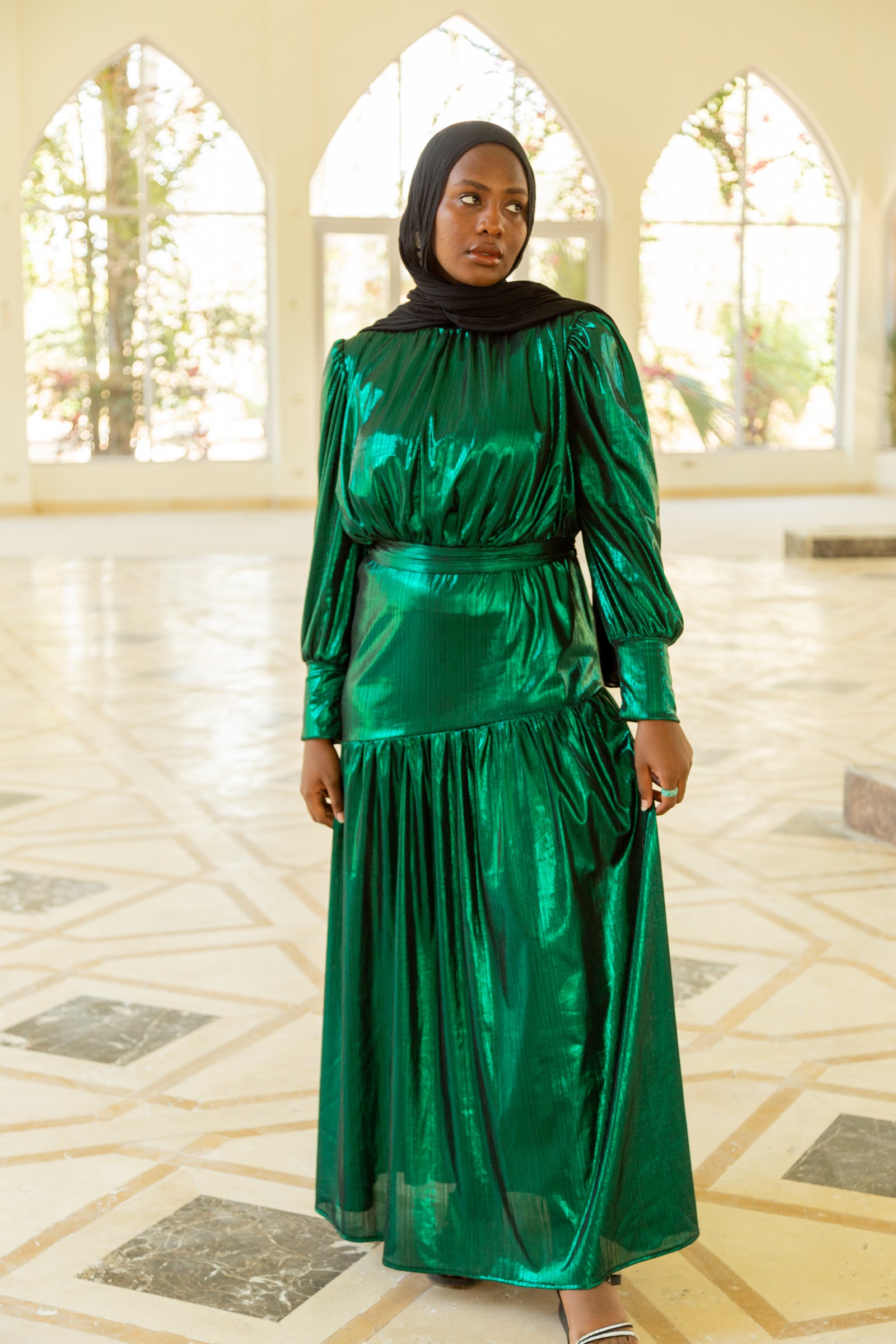 M Midnight Maxi Disco Dress - Metallic green