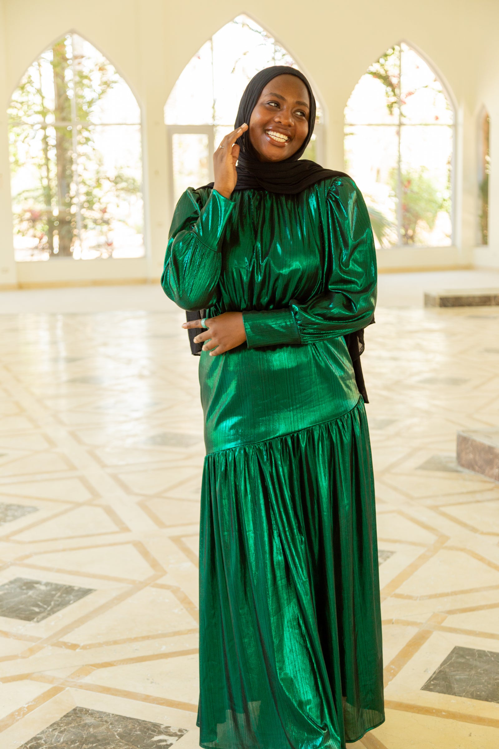 M Midnight Maxi Disco Dress - Metallic green