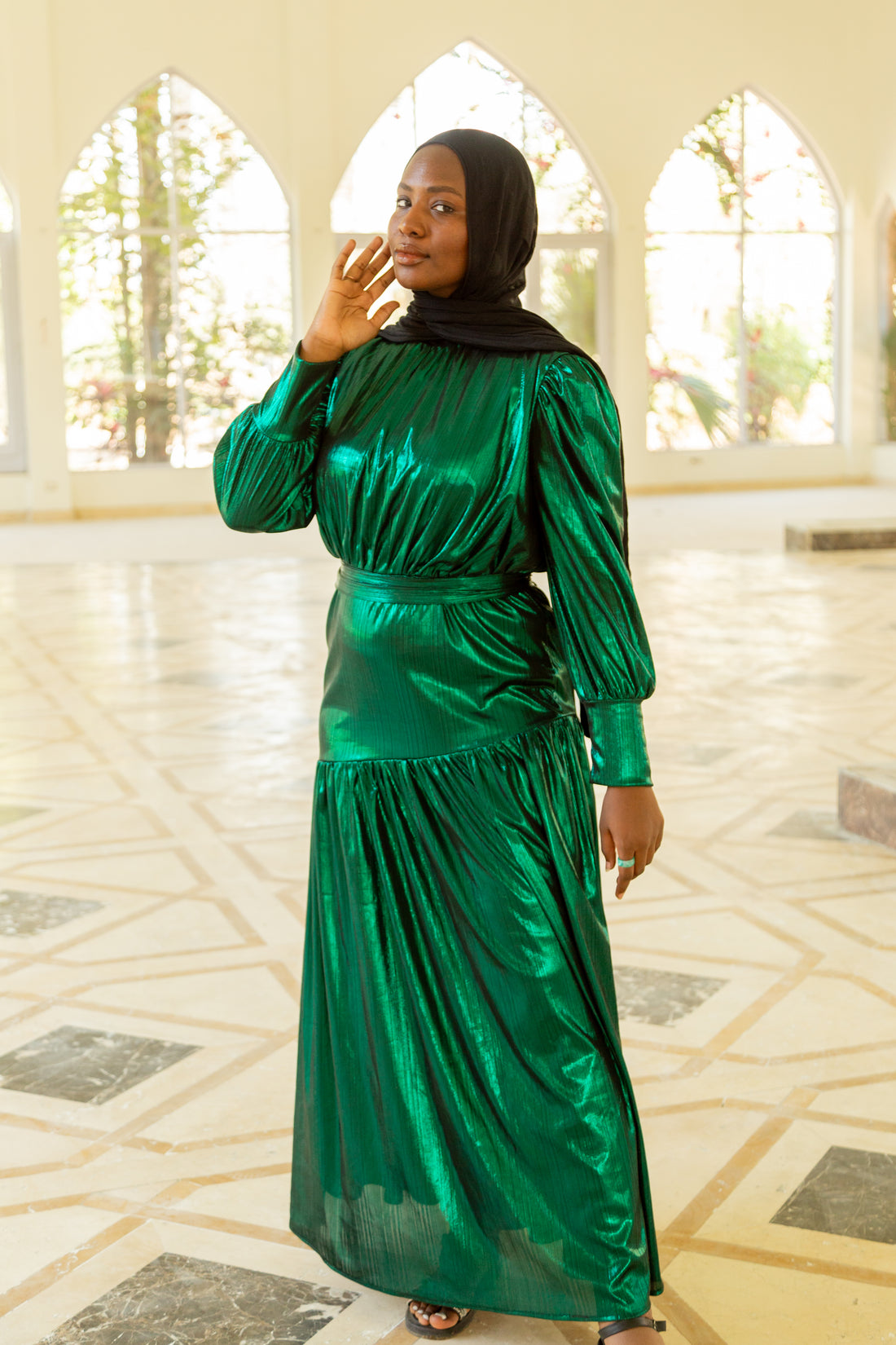 M Midnight Maxi Disco Dress - Metallic green