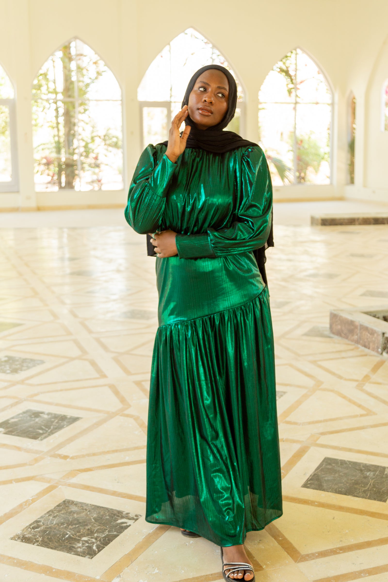 M Midnight Maxi Disco Dress - Metallic green