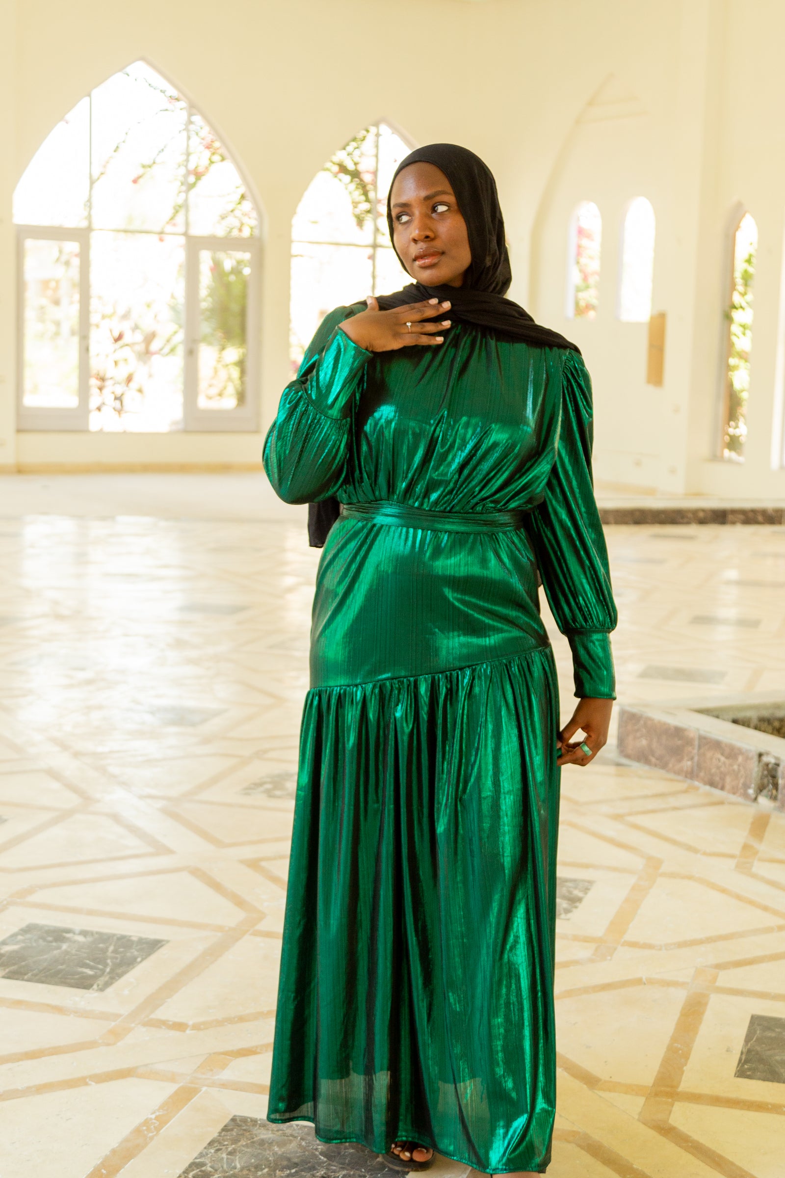 M Midnight Maxi Disco Dress - Metallic green
