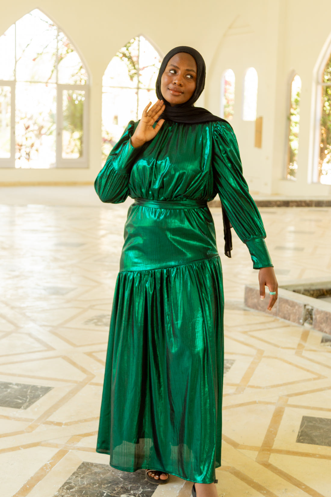 M Midnight Maxi Disco Dress - Metallic green
