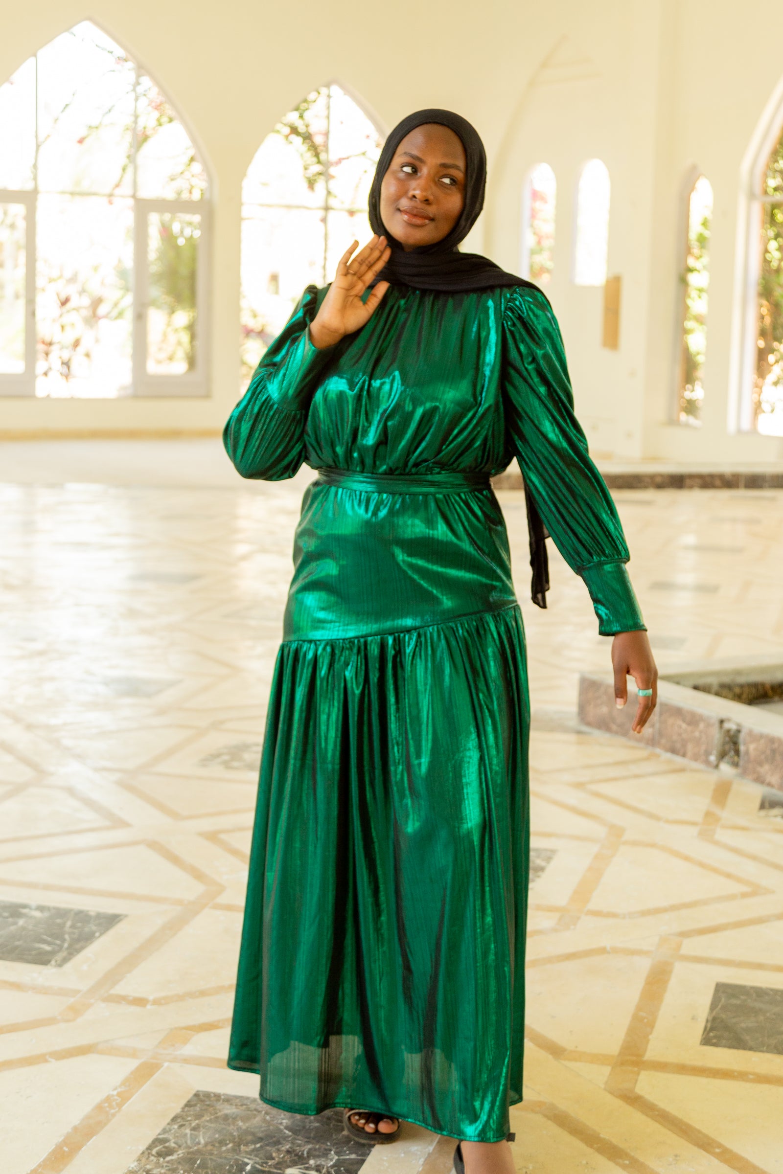 M Midnight Maxi Disco Dress - Metallic green