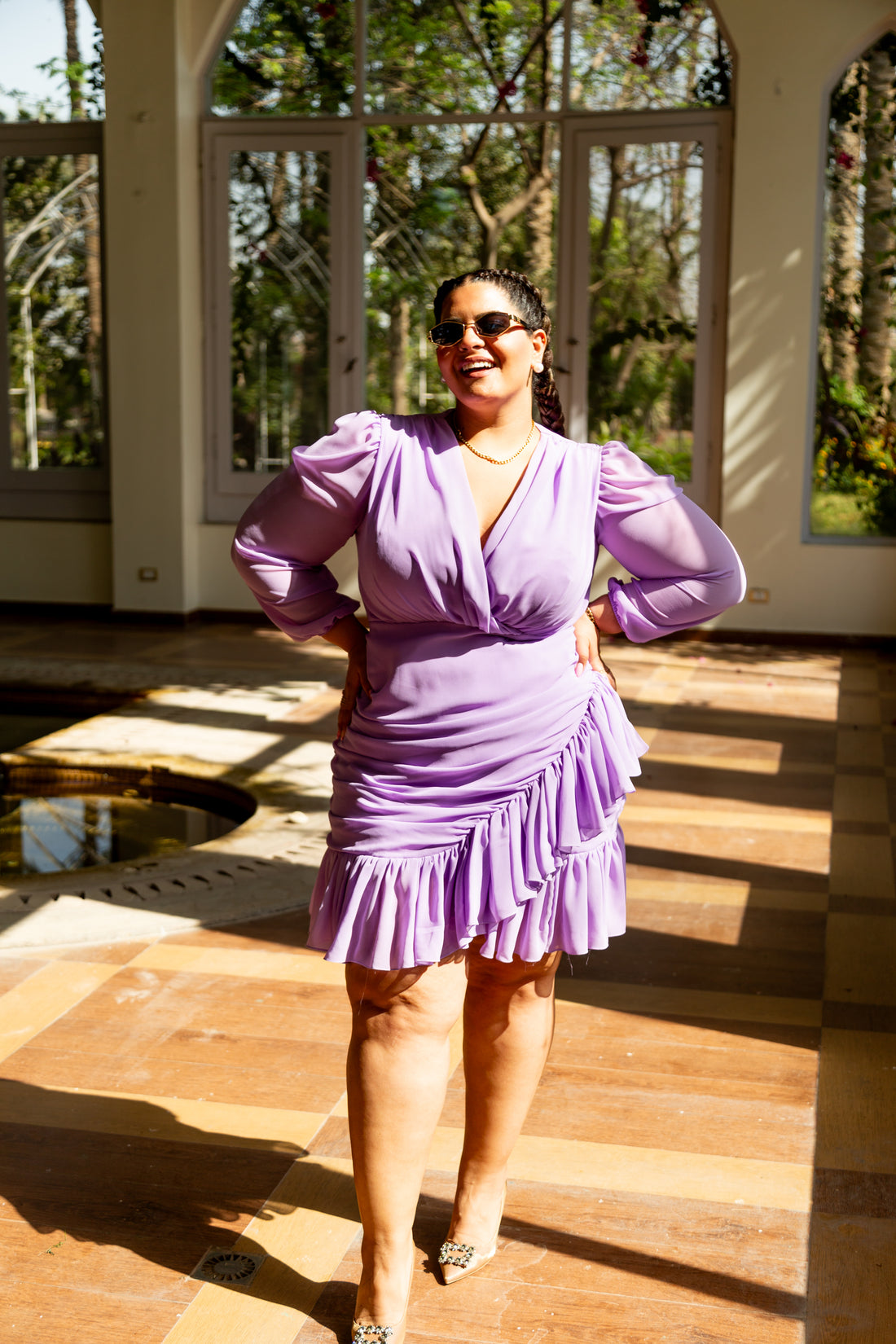 Ruffled Chiffon Dress - Lavendar