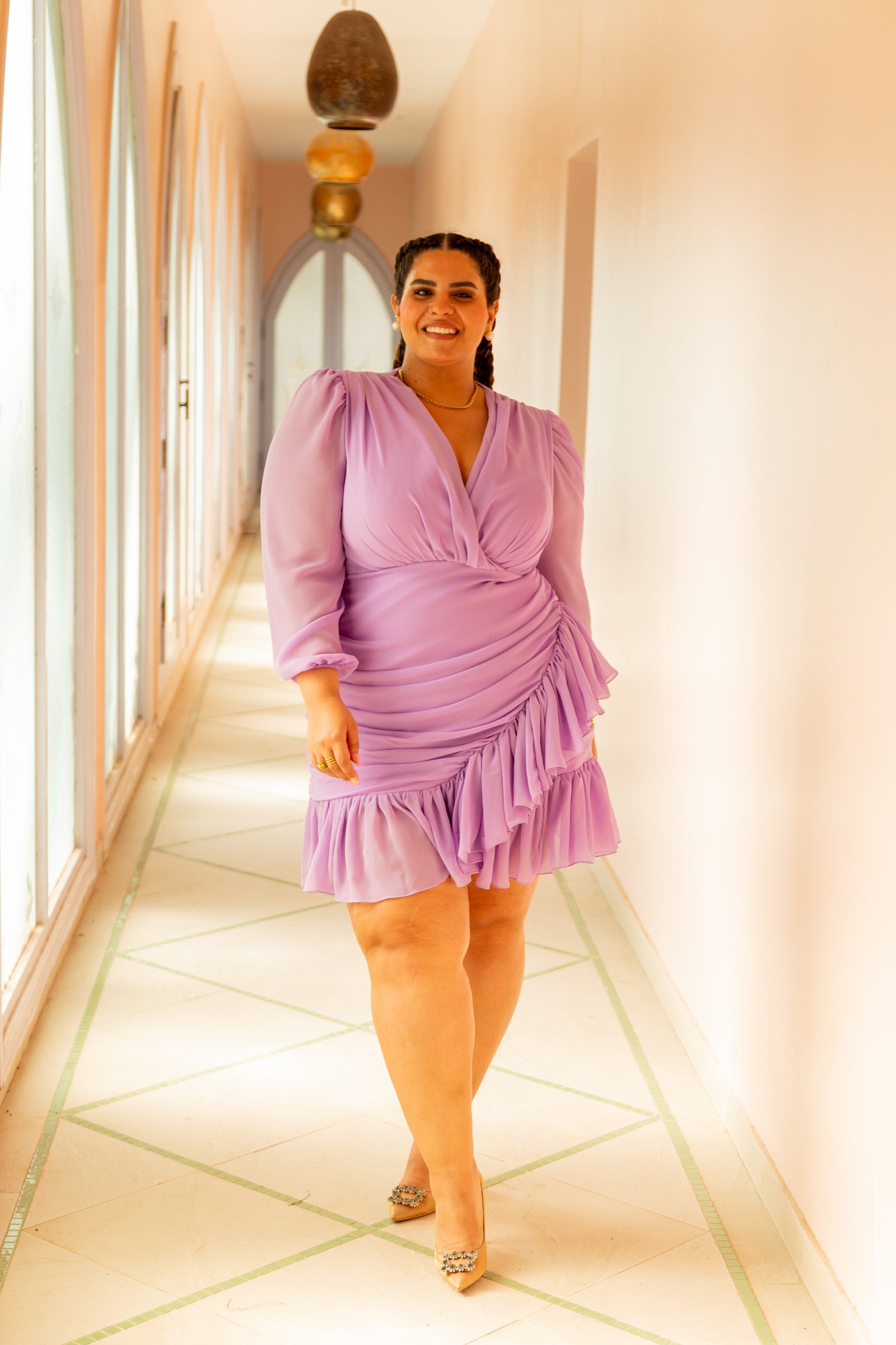 Ruffled Chiffon Dress - Lavendar