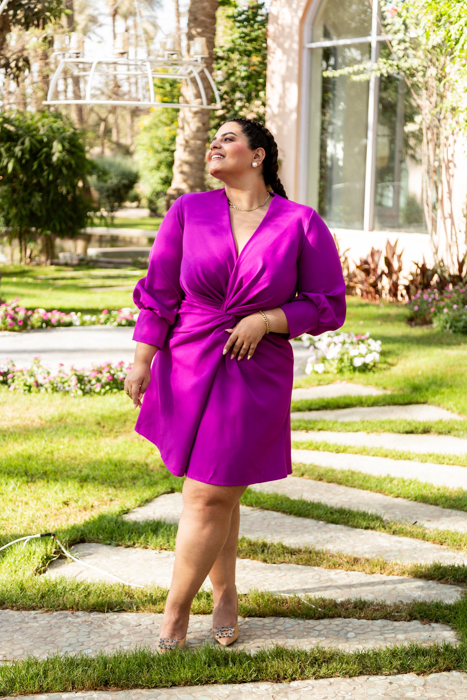 Front Twist short Maxi Dress - Magenta
