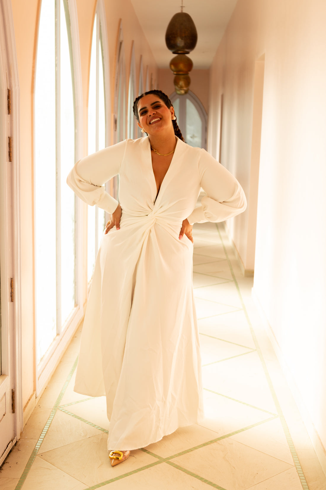 Front Twist Maxi Dress with slit- White