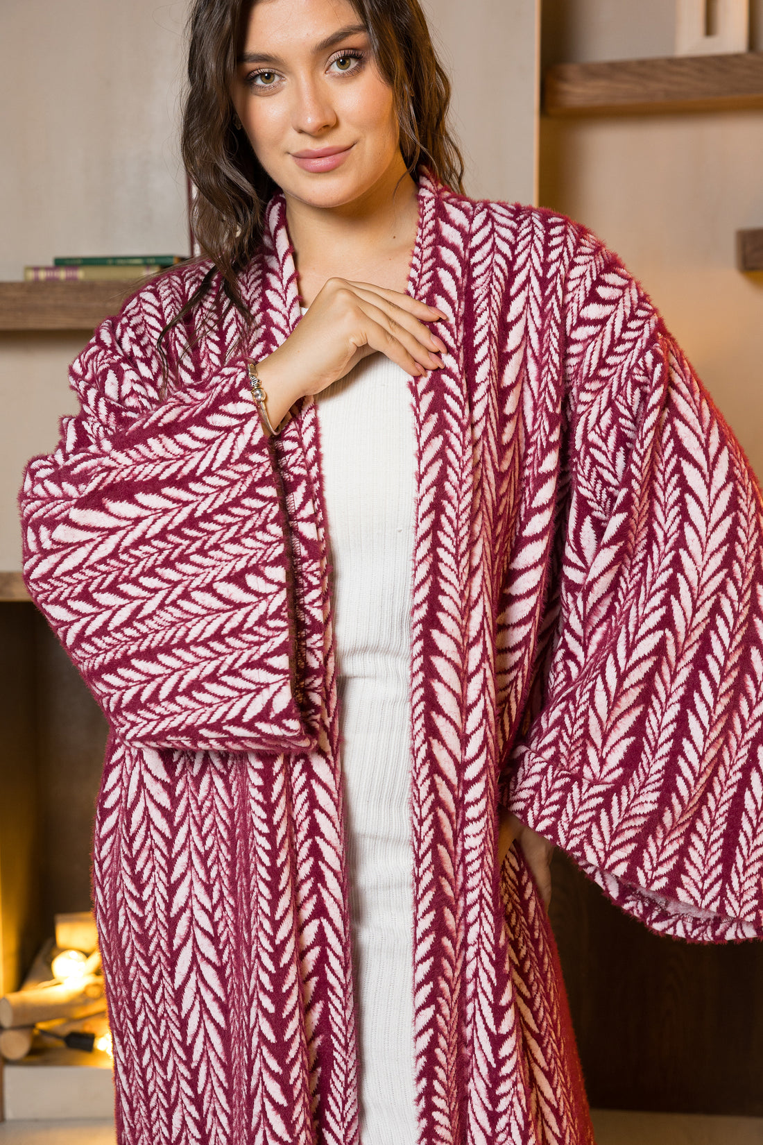Burgundy Bloom Wool Kimono