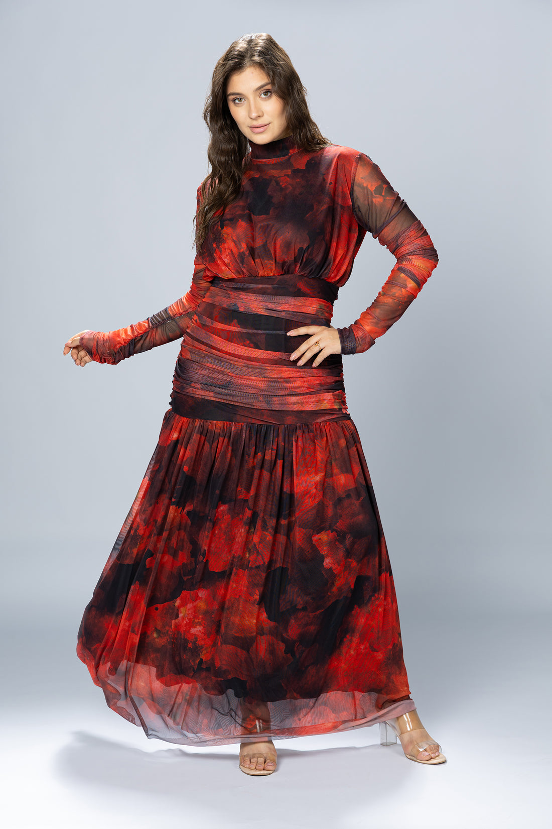 Bloom Ruched Tulle Maxi Dress