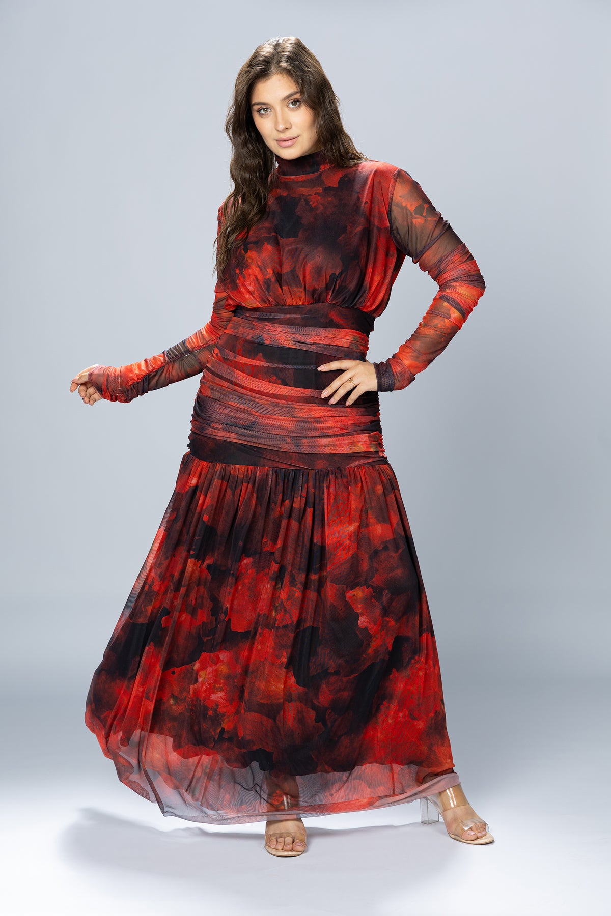 Bloom Ruched Tulle Maxi Dress