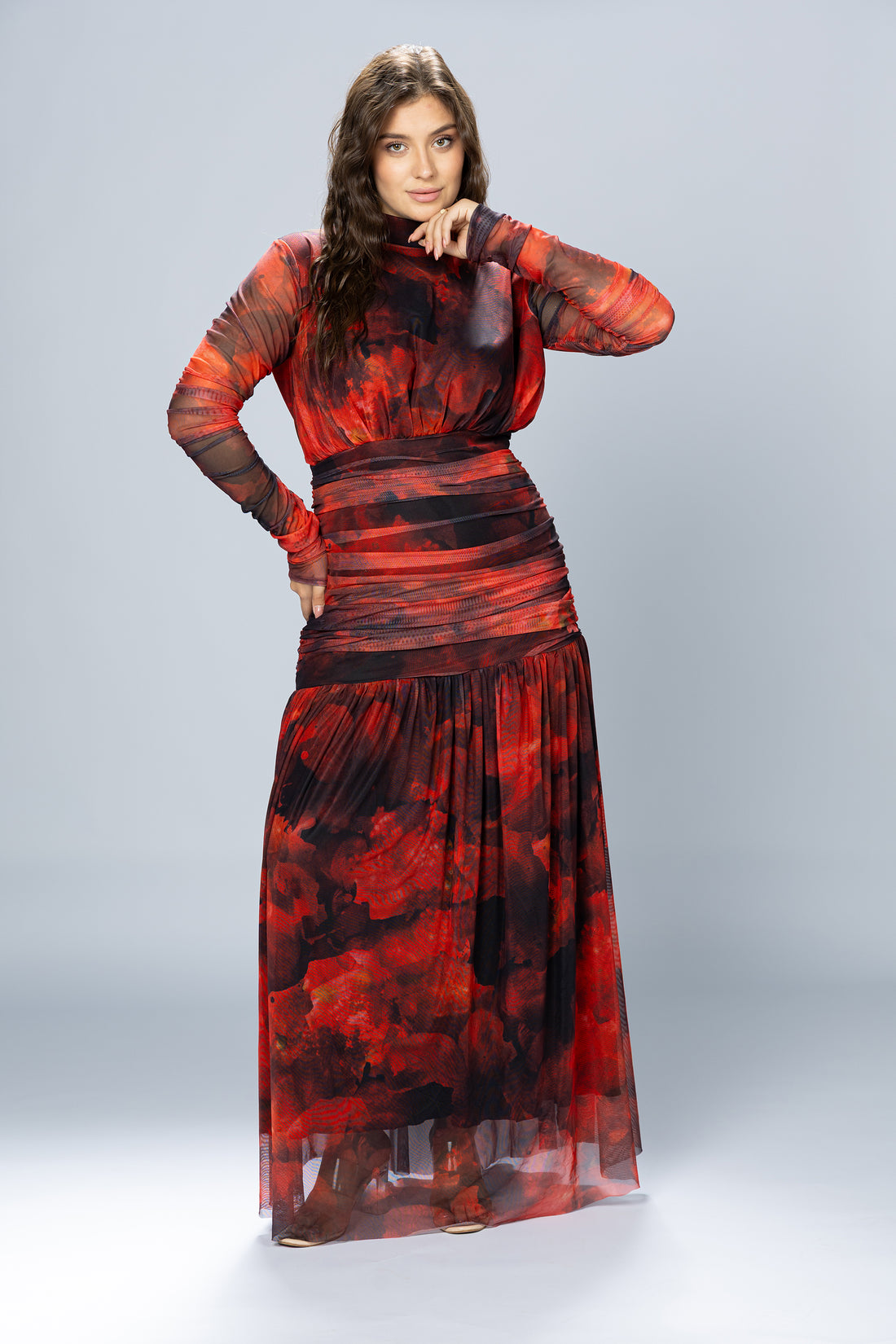 Bloom Ruched Tulle Maxi Dress