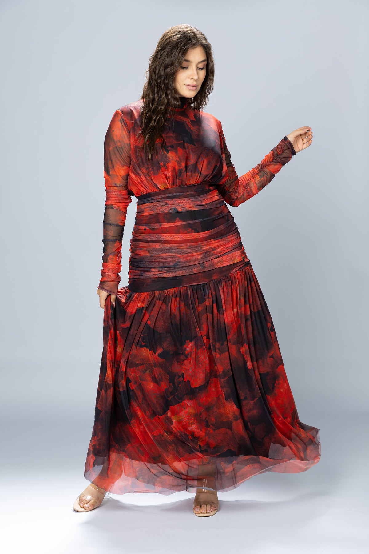 Bloom Ruched Tulle Maxi Dress