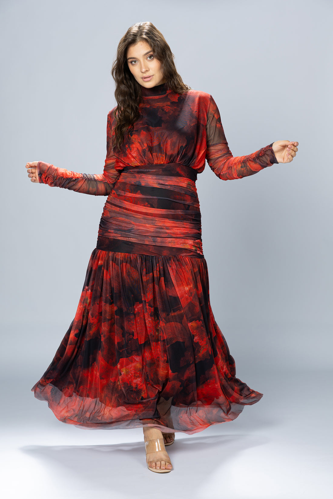 Bloom Ruched Tulle Maxi Dress