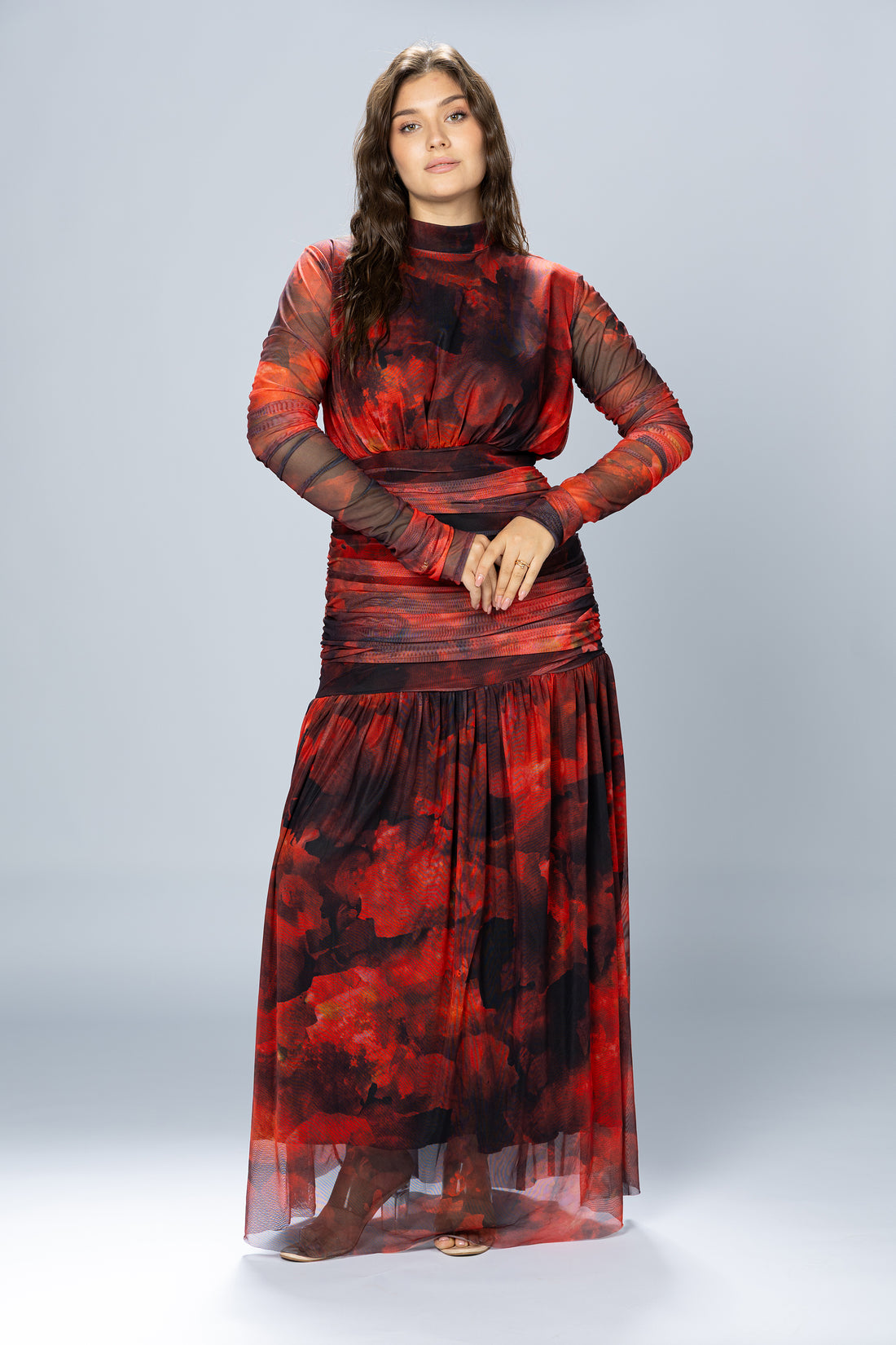 Bloom Ruched Tulle Maxi Dress