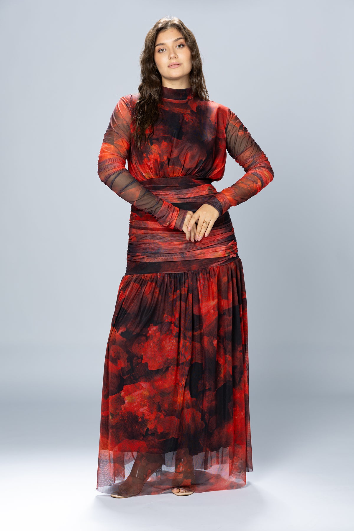 Bloom Ruched Tulle Maxi Dress