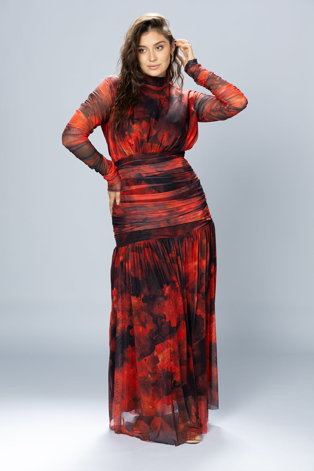 Bloom Ruched Tulle Maxi Dress