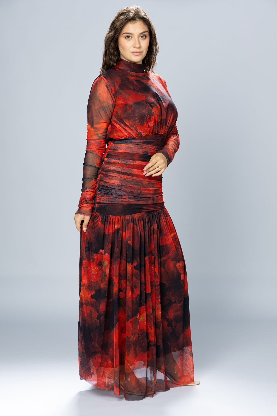 Bloom Ruched Tulle Maxi Dress
