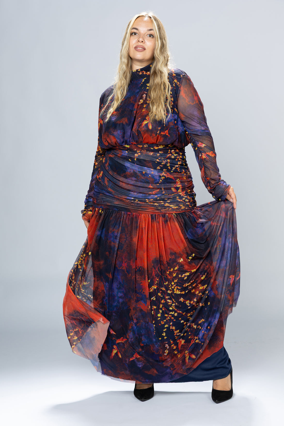 Dusk Ruched Tulle Maxi Dress