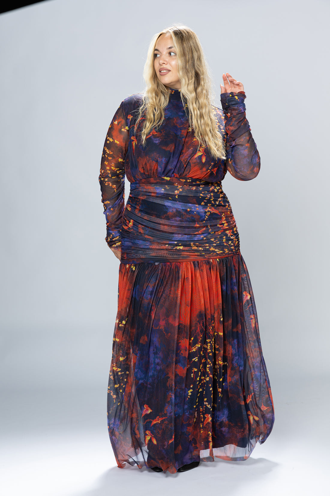 Dusk Ruched Tulle Maxi Dress