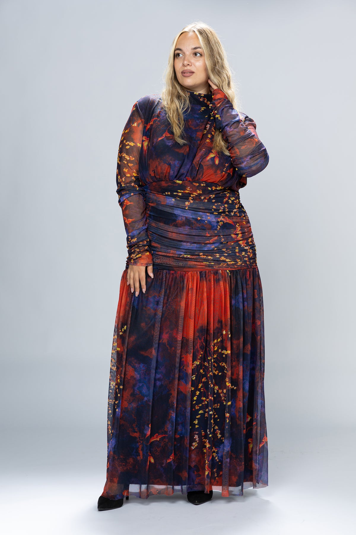 Dusk Ruched Tulle Maxi Dress
