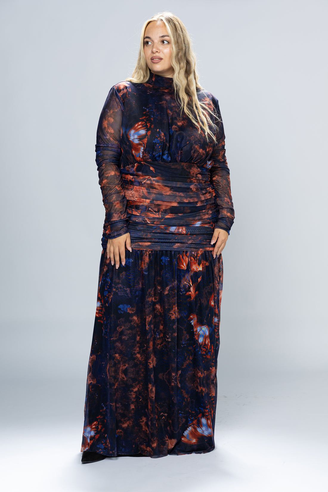 Nightfall Ruched Tulle Maxi Dress