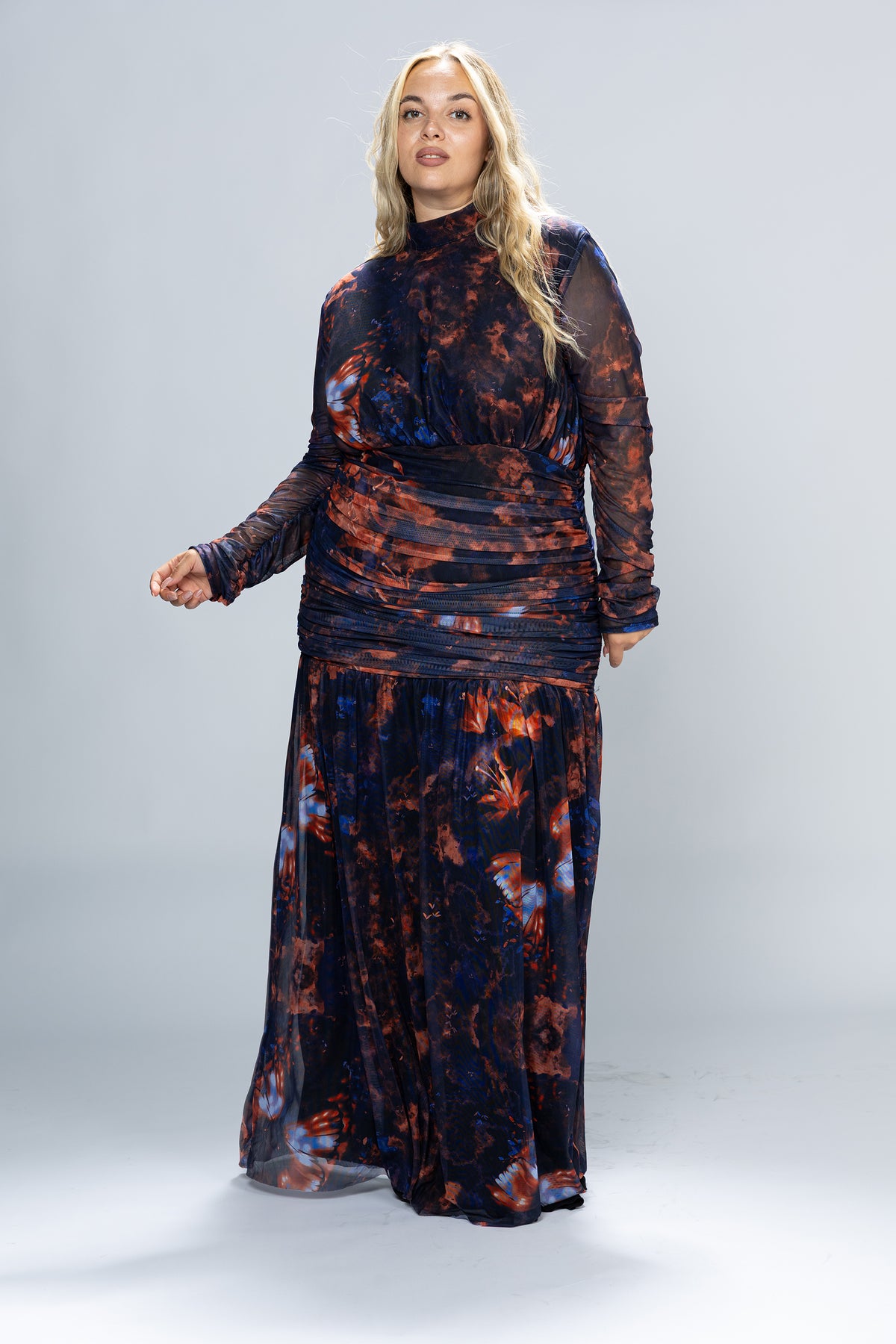 Nightfall Ruched Tulle Maxi Dress