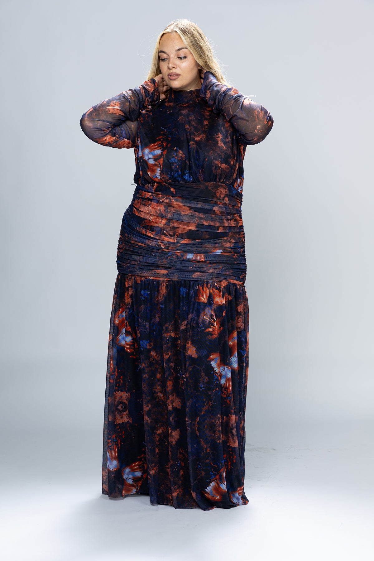 Nightfall Ruched Tulle Maxi Dress