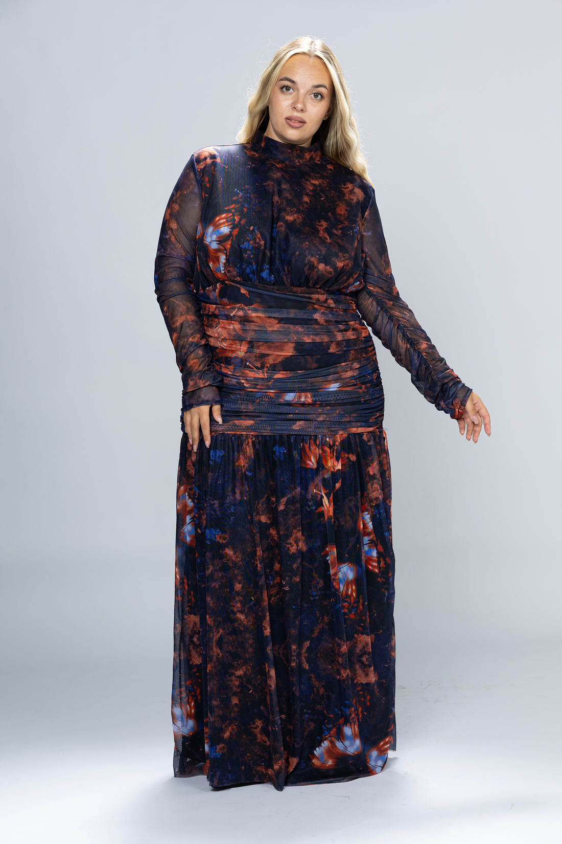 Nightfall Ruched Tulle Maxi Dress
