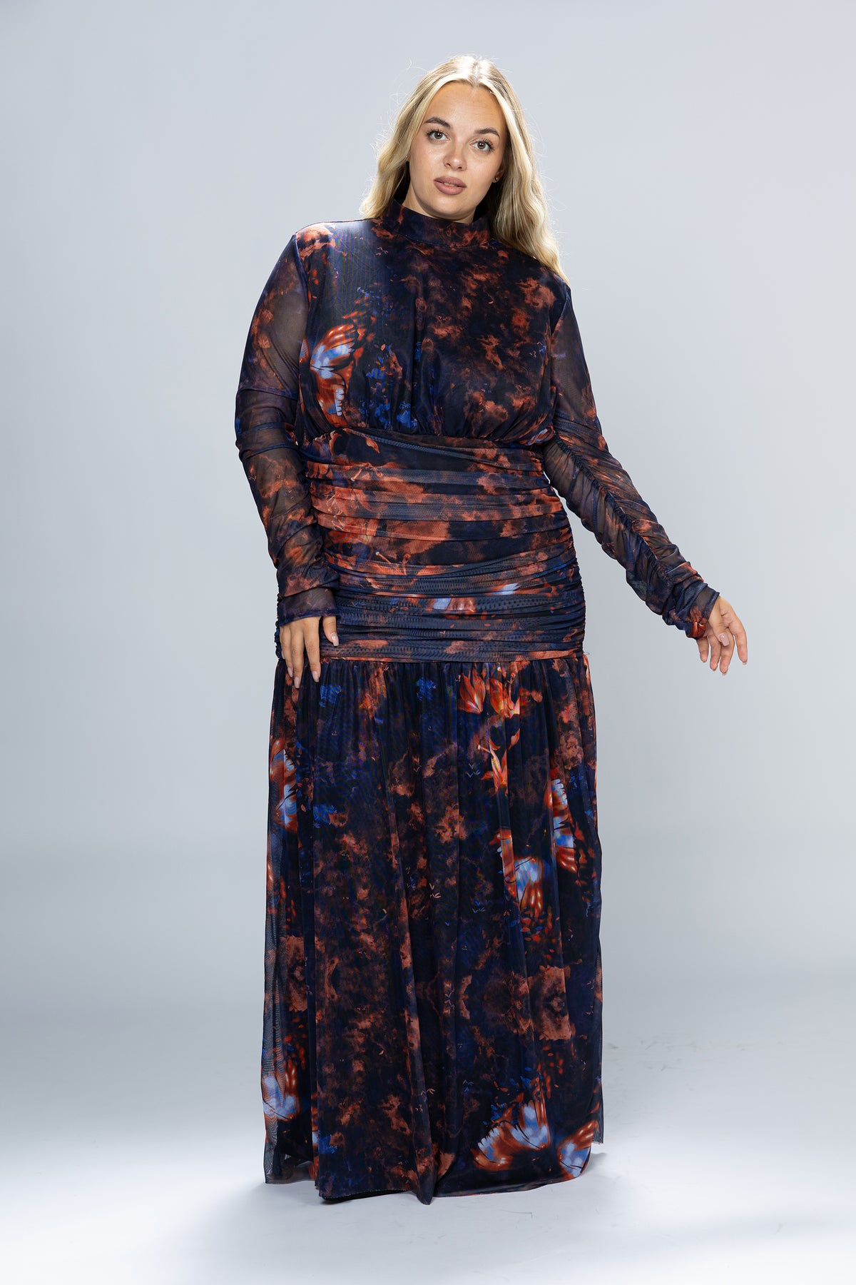 Nightfall Ruched Tulle Maxi Dress