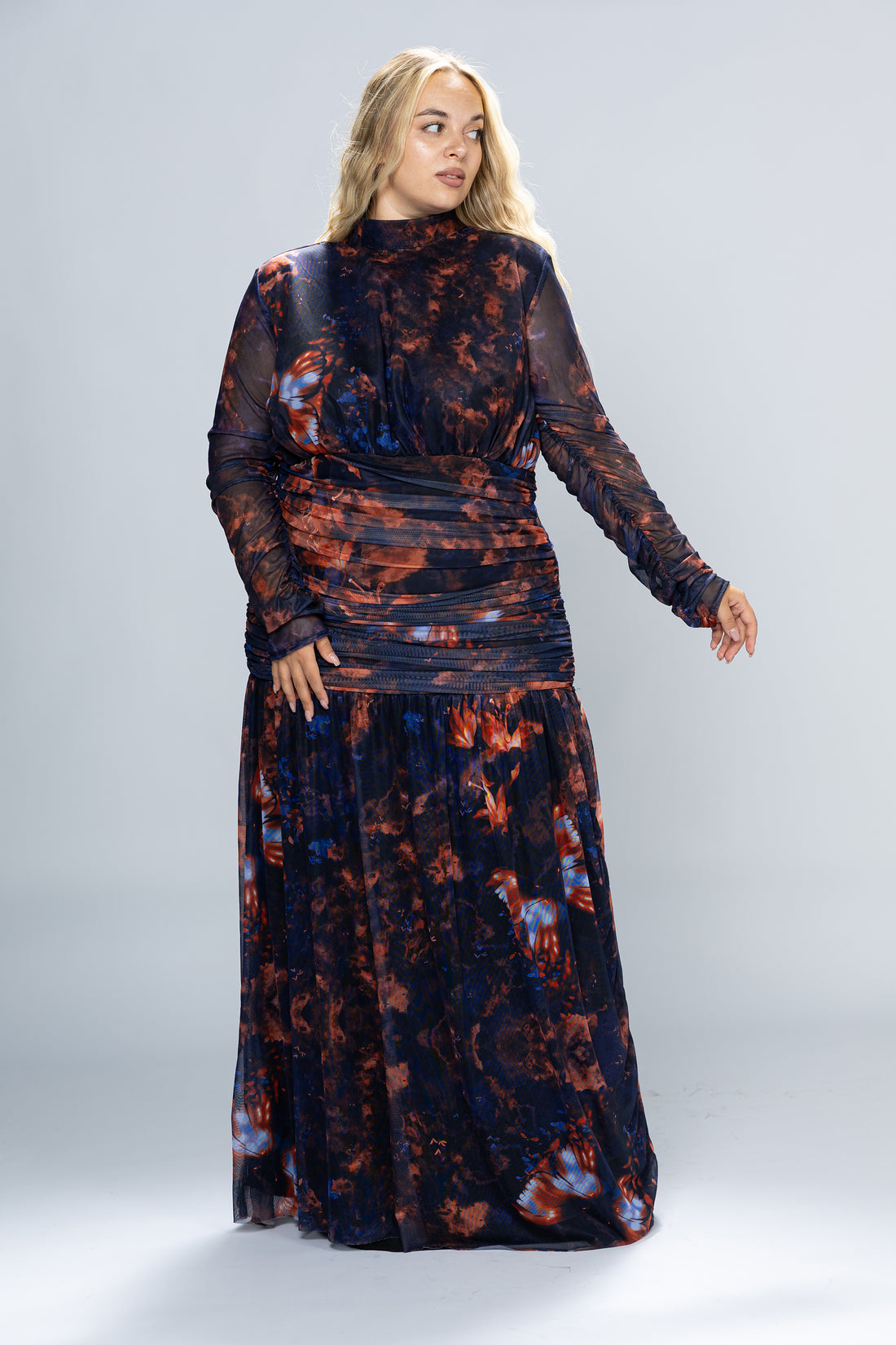 Nightfall Ruched Tulle Maxi Dress