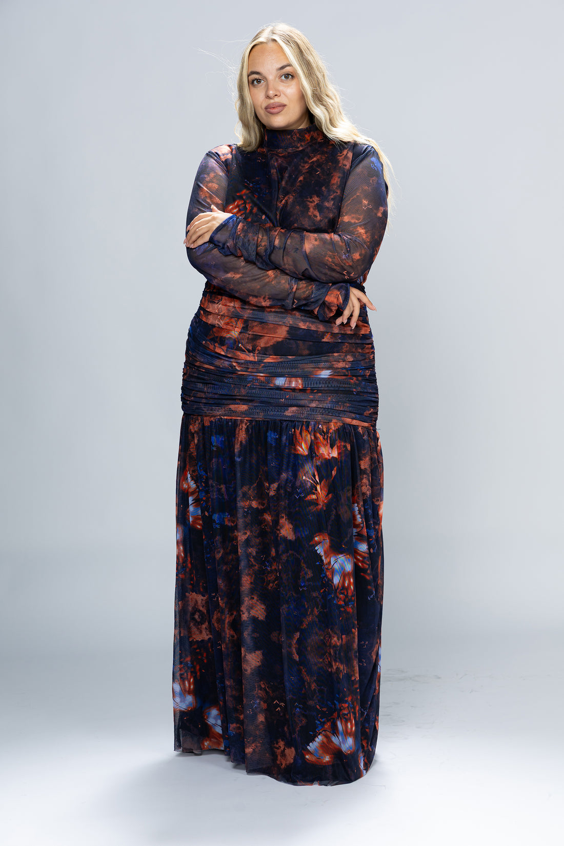 Nightfall Ruched Tulle Maxi Dress