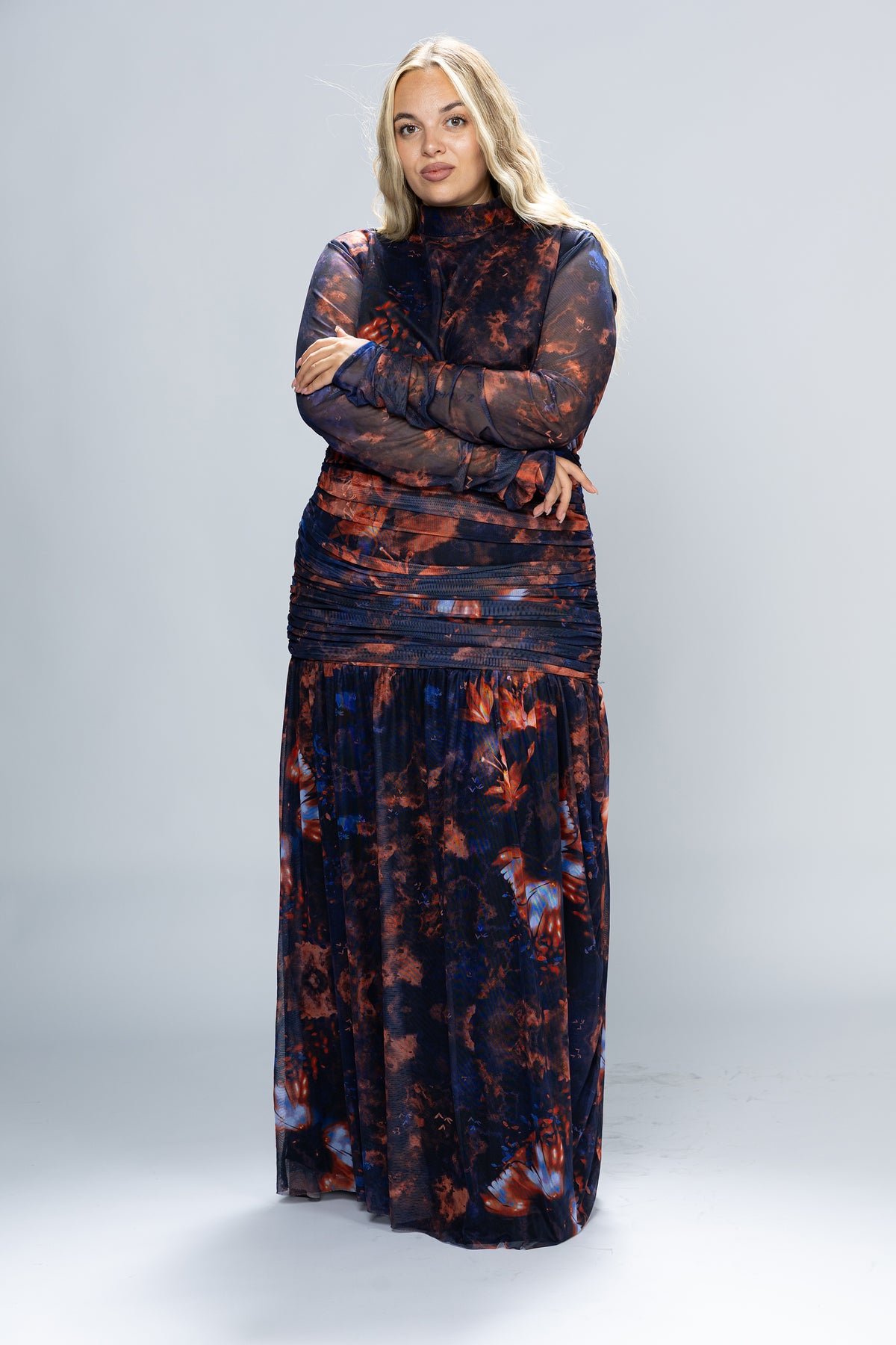 Nightfall Ruched Tulle Maxi Dress