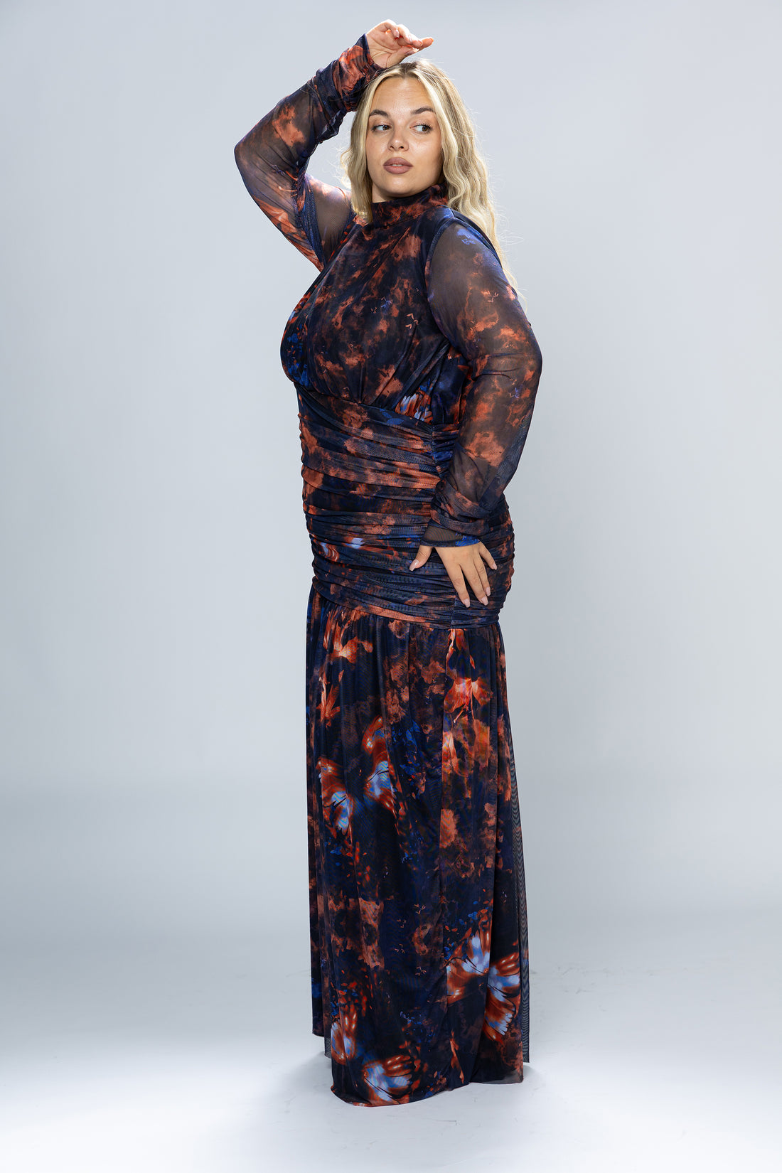 Nightfall Ruched Tulle Maxi Dress