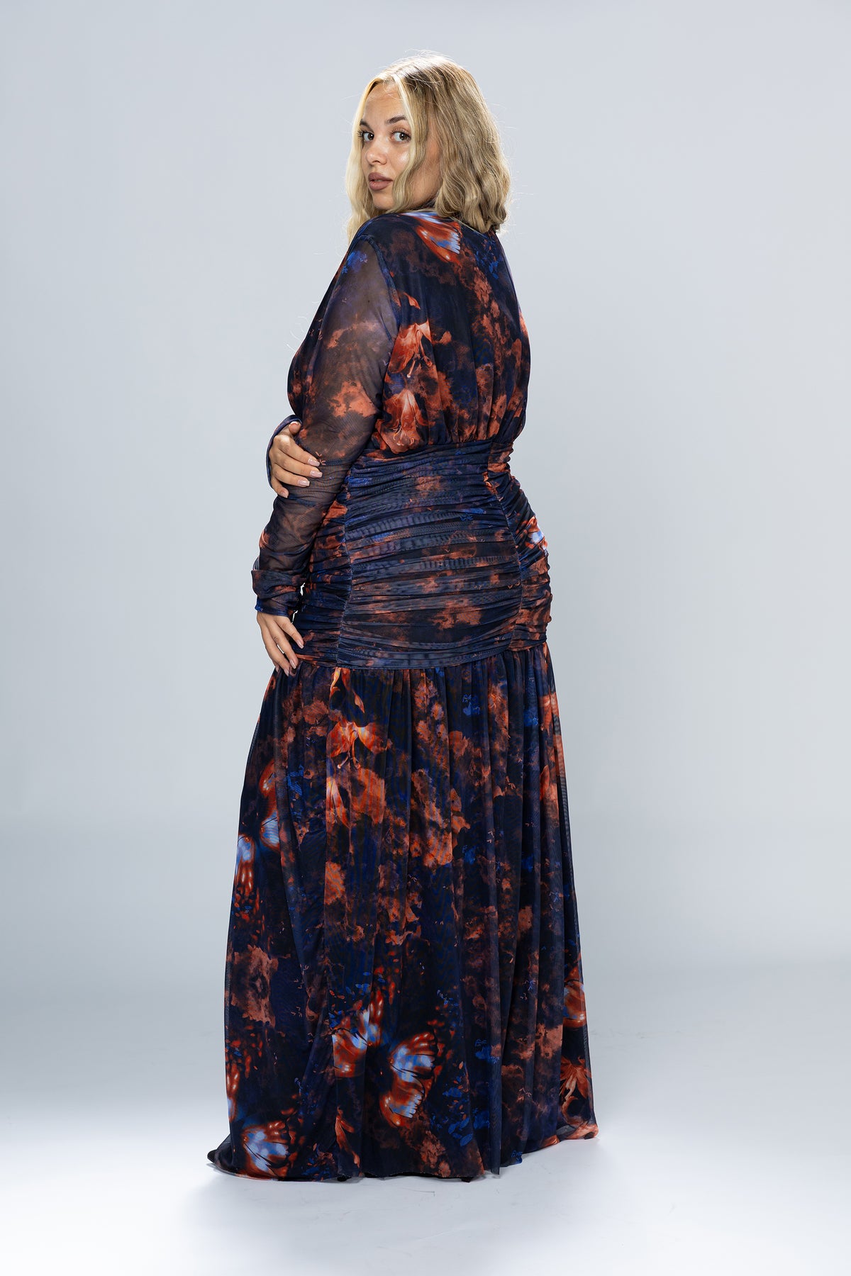 Nightfall Ruched Tulle Maxi Dress