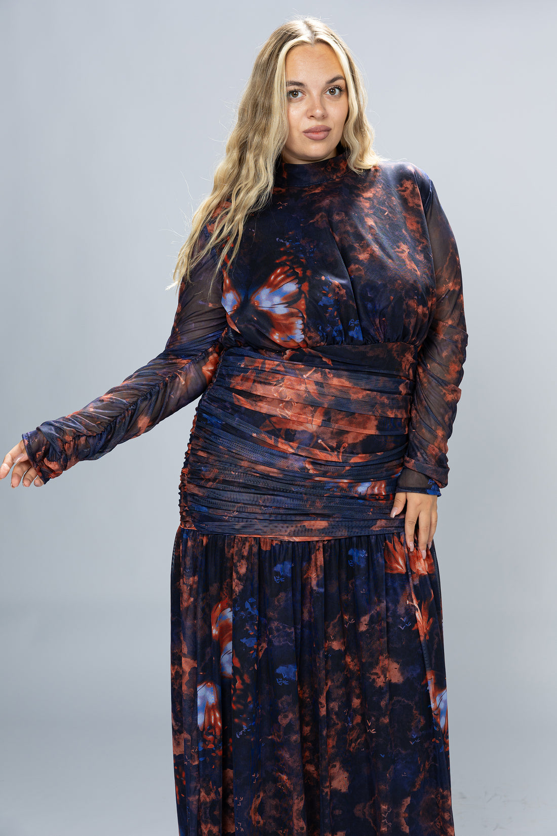 Nightfall Ruched Tulle Maxi Dress