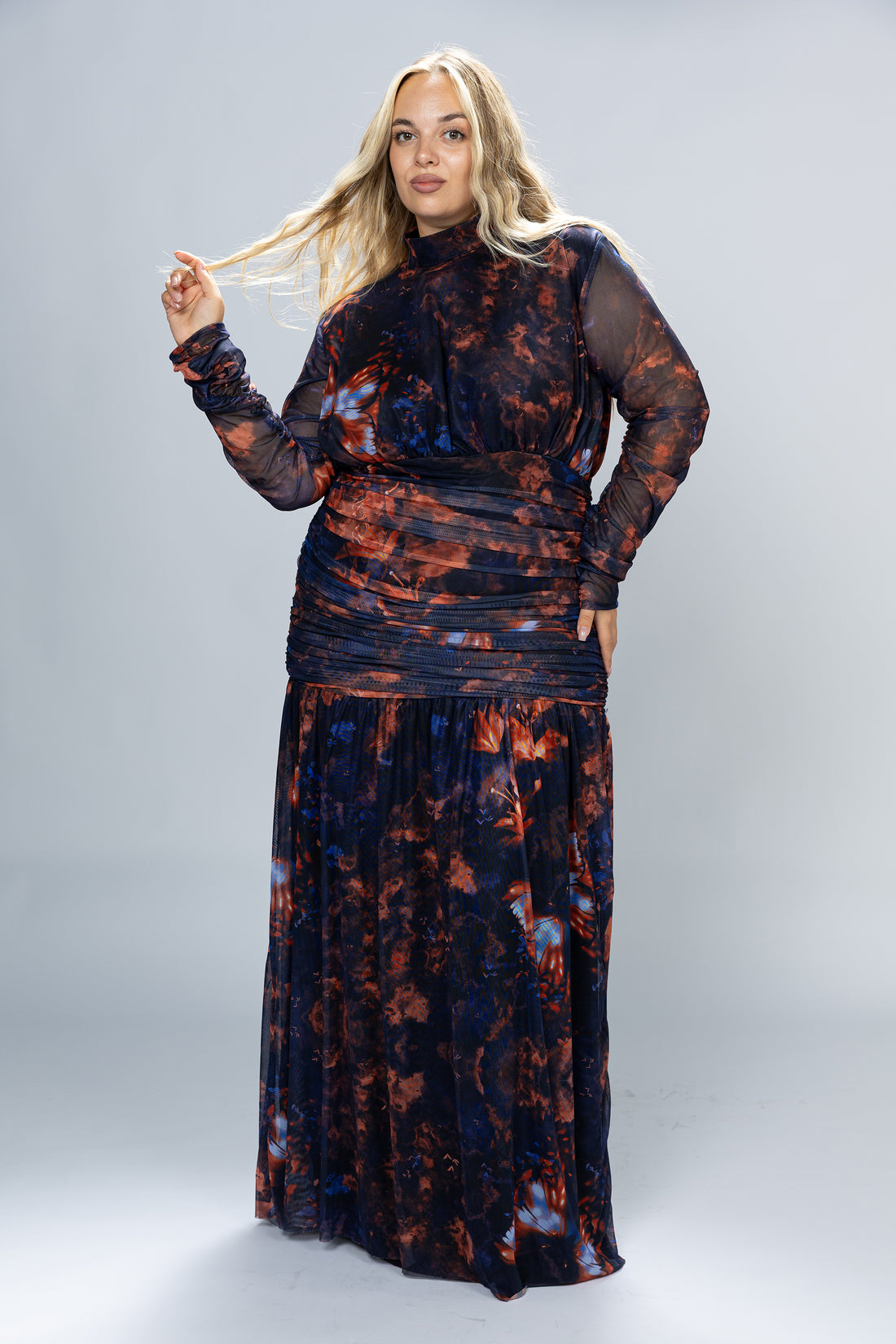 Nightfall Ruched Tulle Maxi Dress