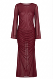 Maroon Tulle Ruched Dress