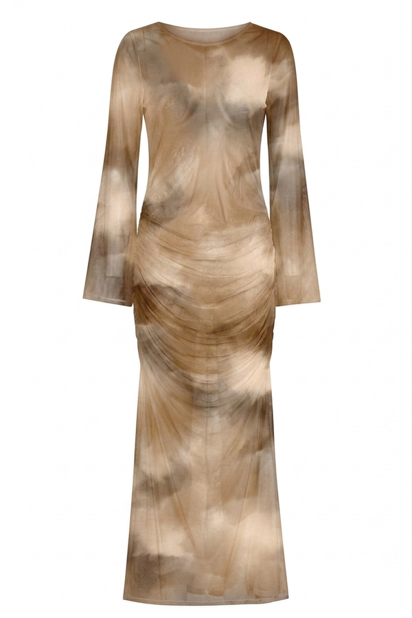 Ombre Sand Tulle Ruched Dress
