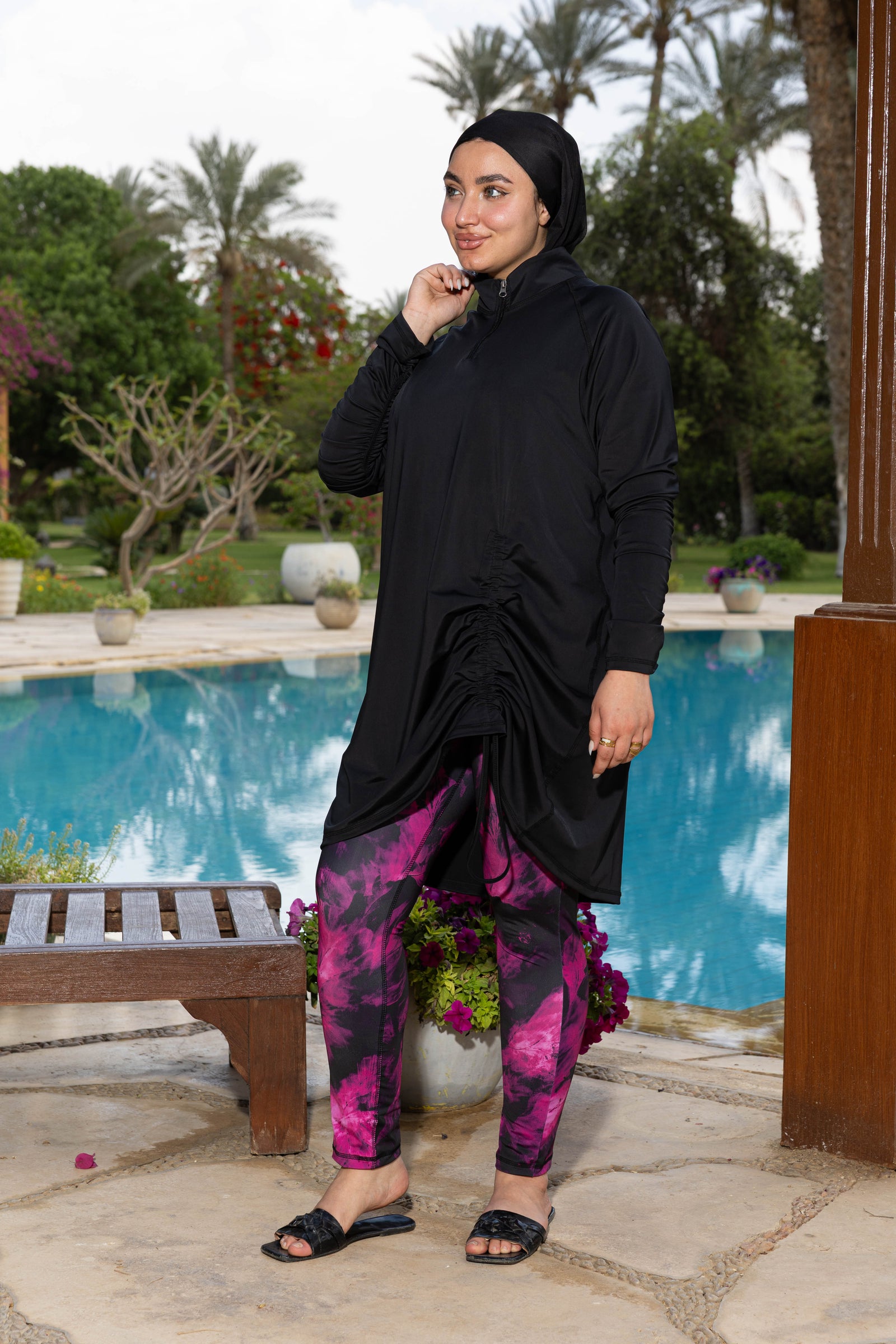 Black Ruched Swim Top