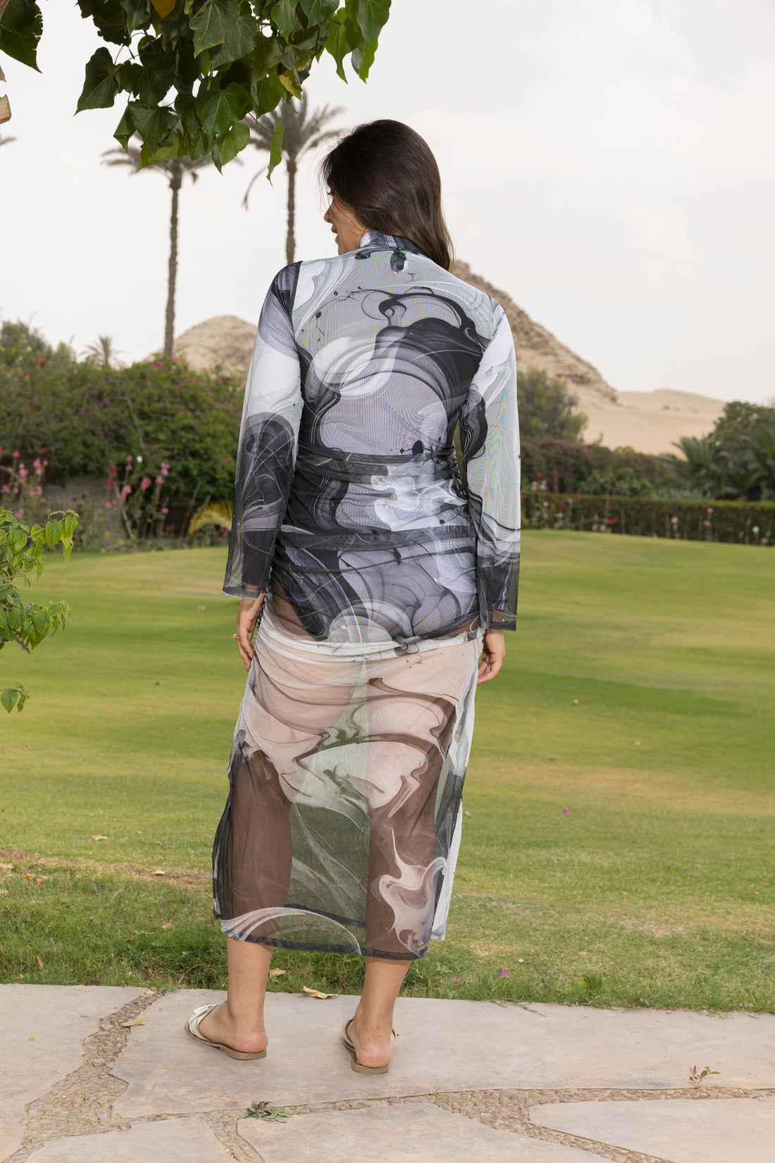 Noir Marble Ruched Dress