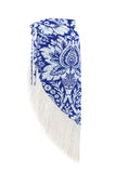 Spring crepe skirt with white fringes - Blue