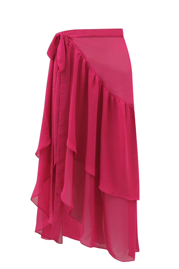 Cherry Chiffon wrap skirt - Fuschia