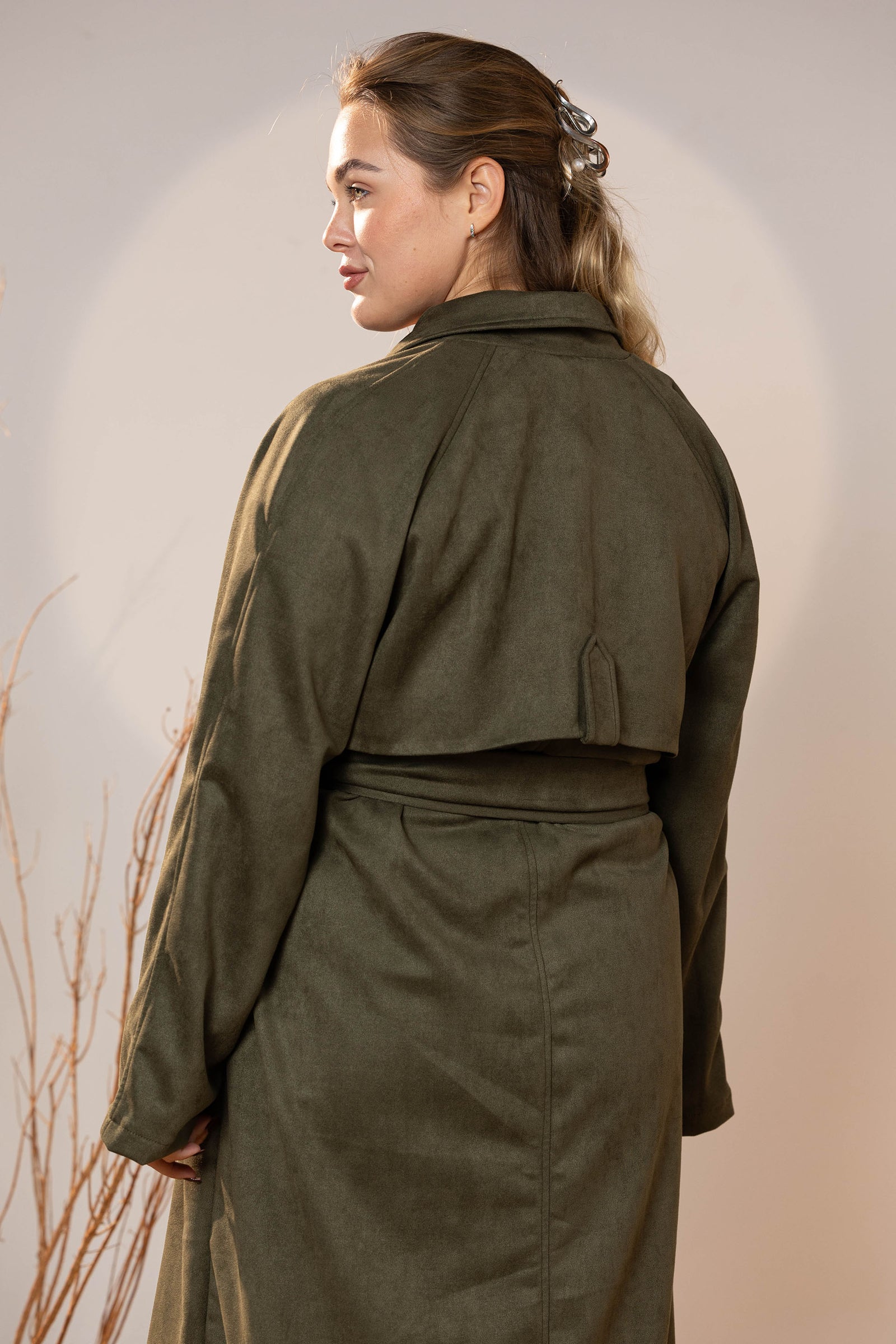 Army Green Suede Trench Coat
