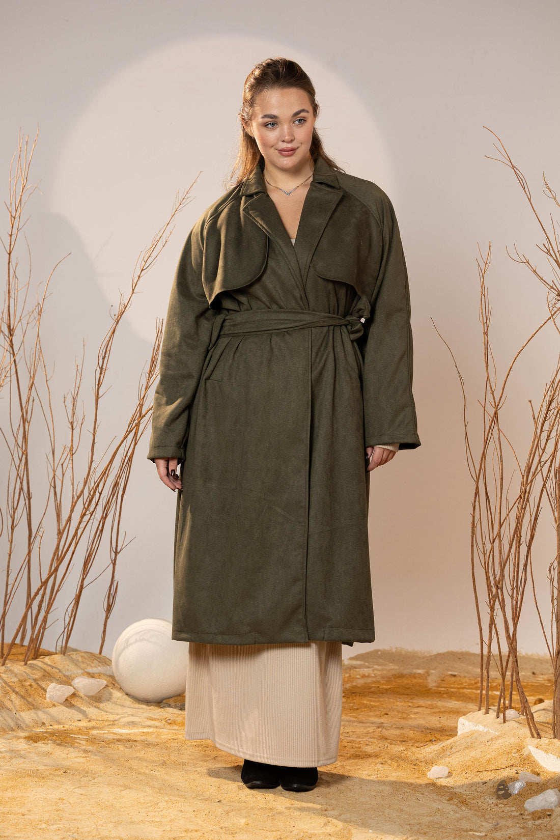 Army Green Suede Trench Coat