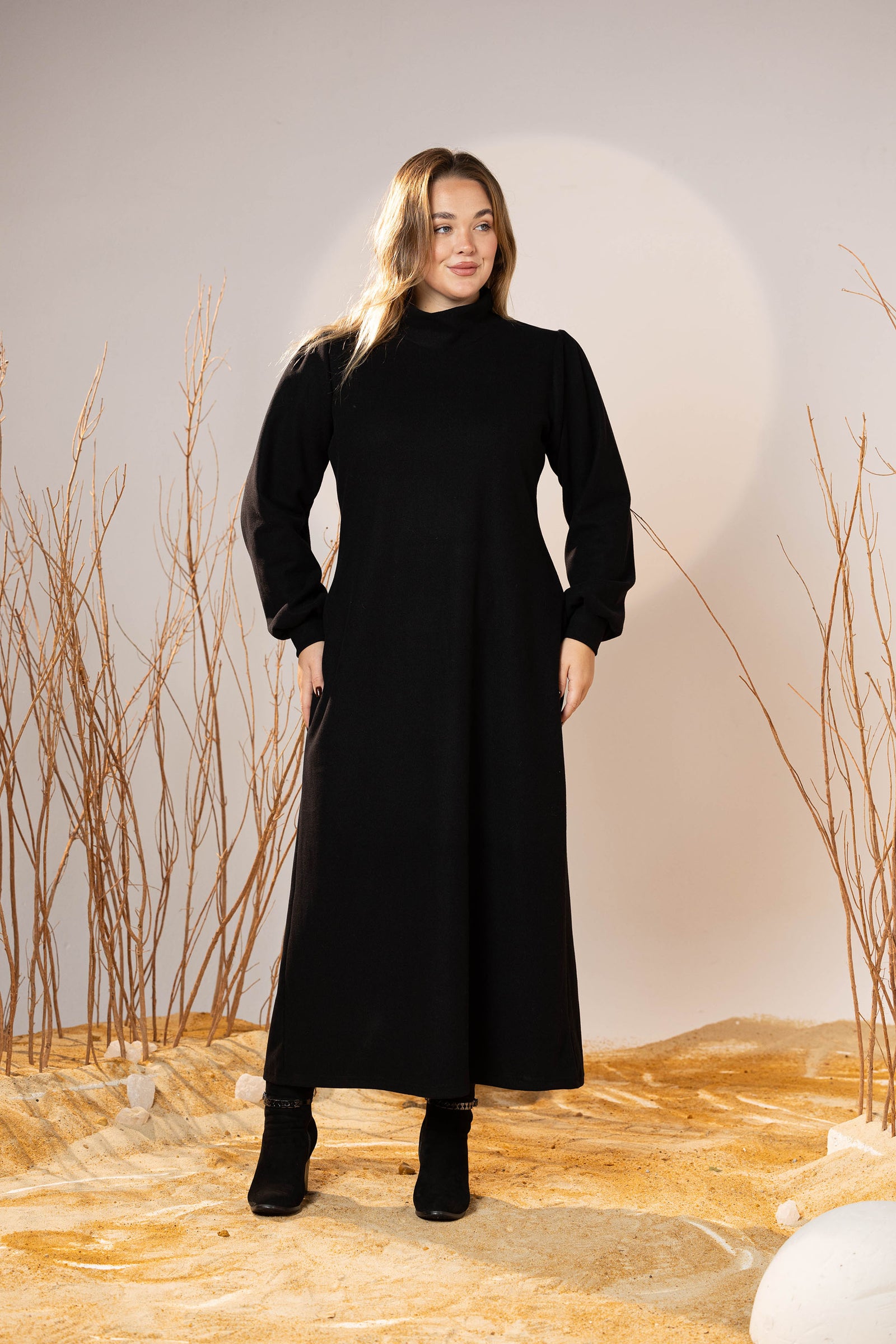 Black Cozy Wool Maxi Dress