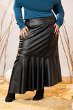 Black Faux Leather Flared Pleated Skirt