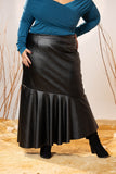 Black Faux Leather Flared Pleated Skirt